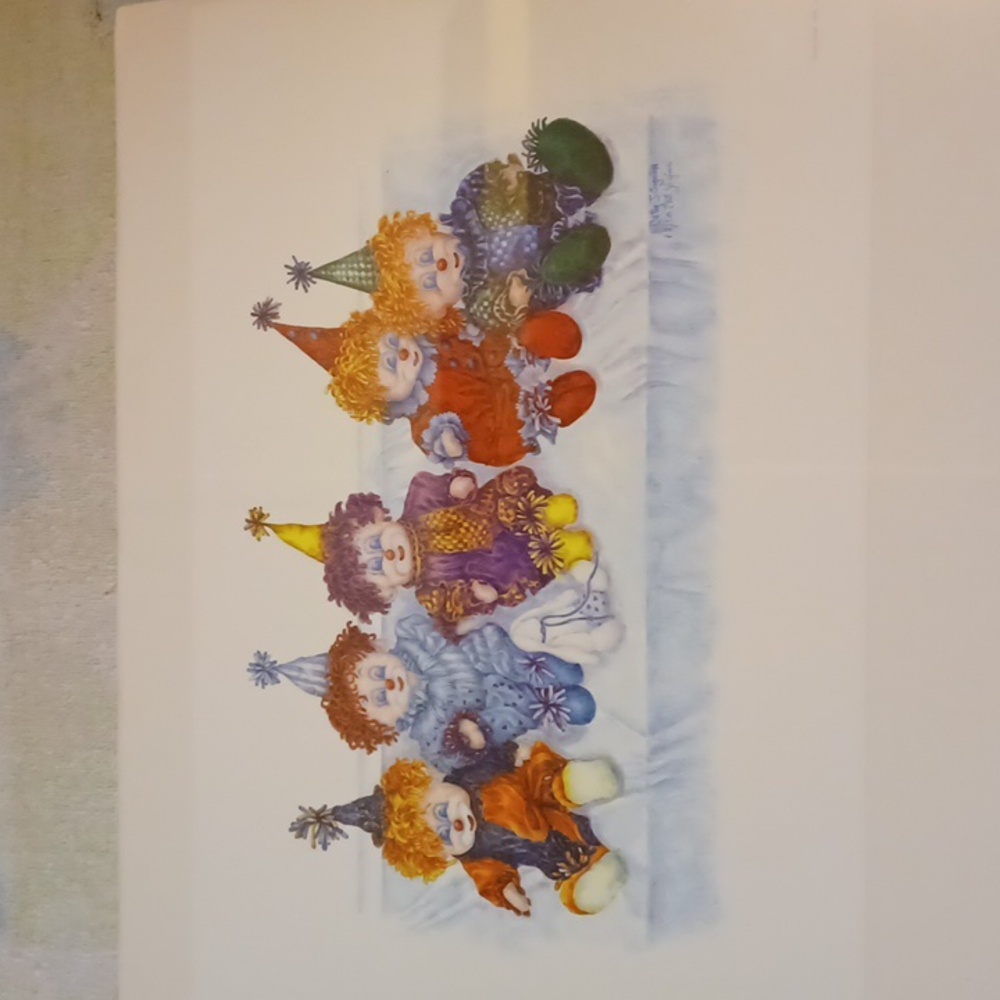 Baby Clowns Colored Pencil #62/500 Signed Print, Artist Cathy J. Sigmon, 1990s
